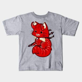 Halloween Chibi Winged Kitty - Red Tabby Devil Cat Kids T-Shirt